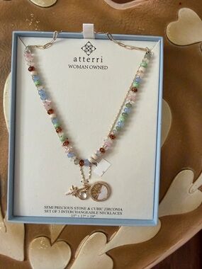 Atterri Semi Precious Stone & Cubic Zirconia Set of 3 Interchangeable Necklaces